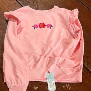 Cat & Jack Pink Ruffle-Sleeve Sweatshirt with Rose Applique
